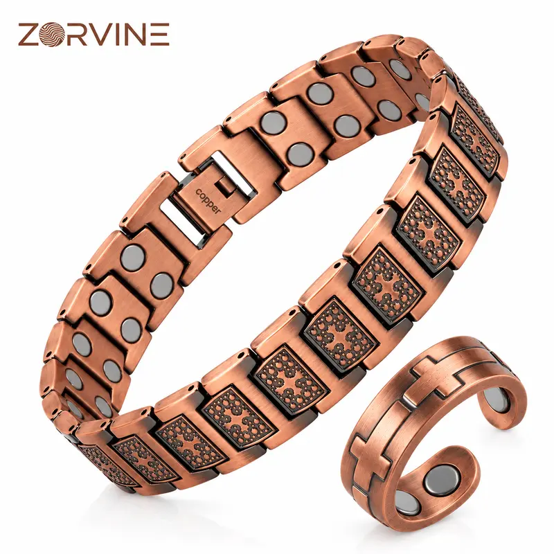 ZORVINE Unisex 99.9% Pure Antique Copper Magnetic Cross Bracelet - 3500 Gauss Energy Magnet, 22 cm, Non-Tarnish Geometric Links, Casual Wear Jewelry, Bracelets Accessories, Anniversary Thoughtful Gift Choice