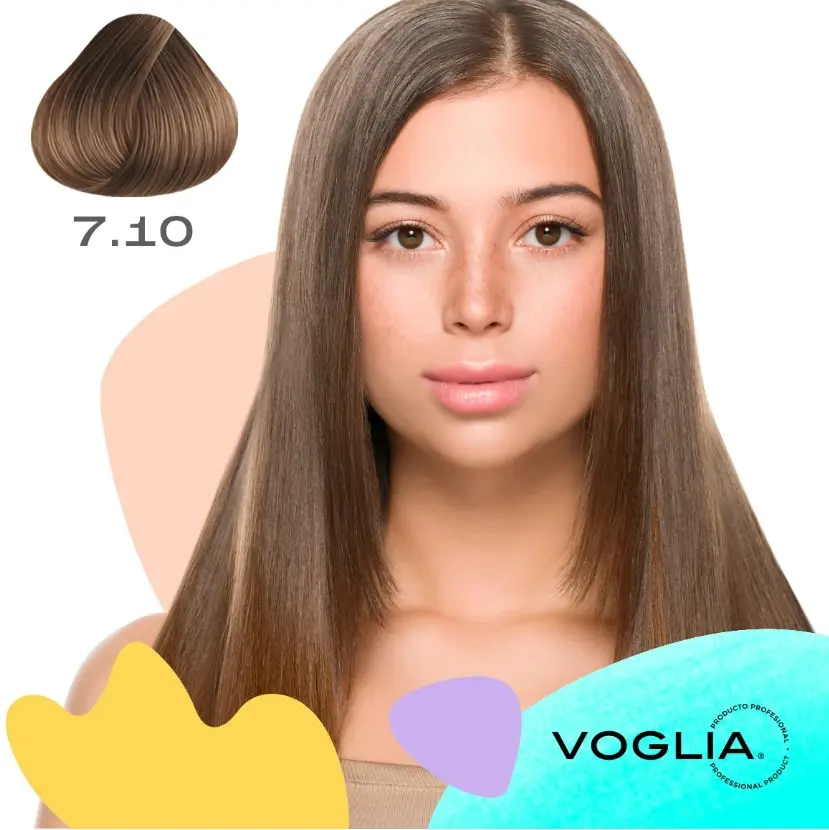 Voglia Hair Color 7.10 Intense Ash Blonde Permanent Hair Dye, Salon-Quality Haircare Product with Cream Formula