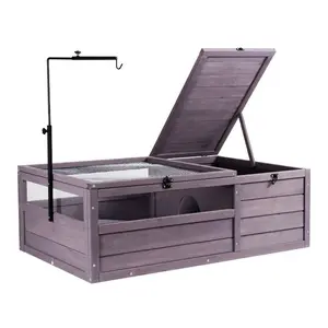 VEVOR Tortoise Habitat, Wooden Tortoise House Indoor Outdoor, Tortoise Enclosure with Adjustable Lamp Holder, 2-Room Reptile Enclosure Small Animal Cage for Gecko, Lizard, Snake 38x24x13 inch