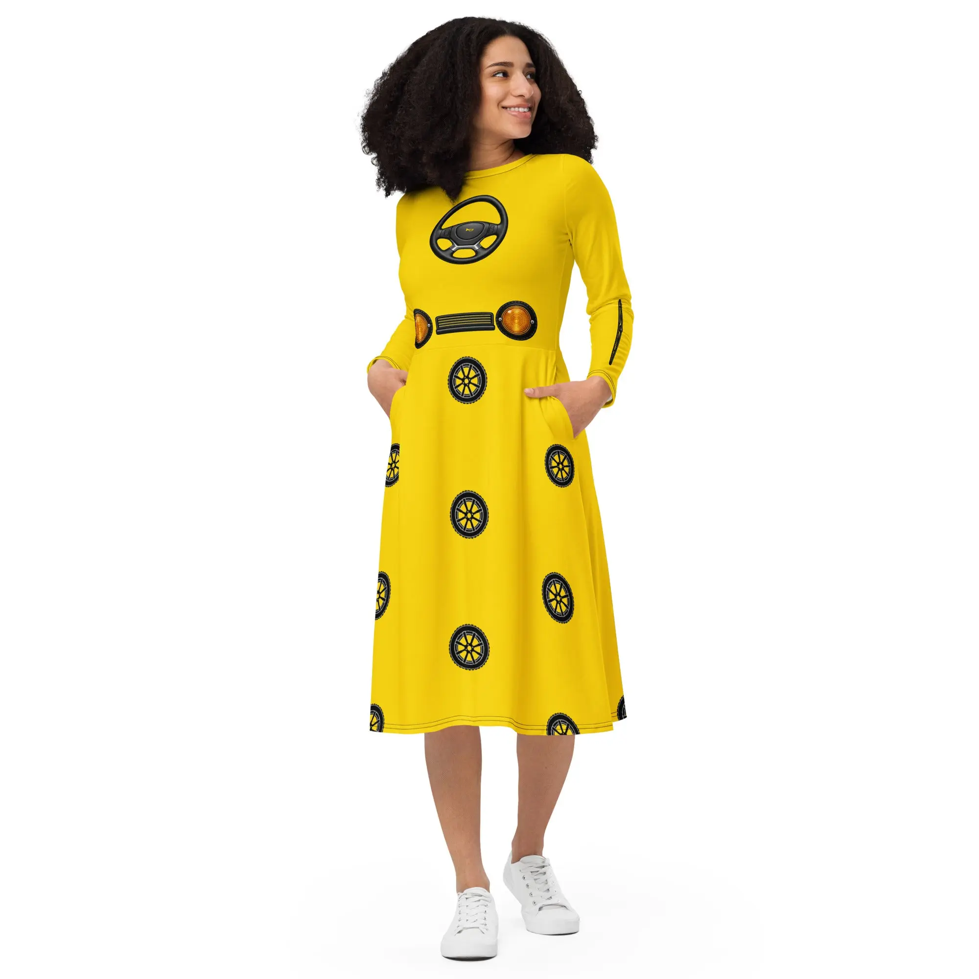 School Bus Teacher Dress – Wheels on the Bus Classroom Dress with Pockets