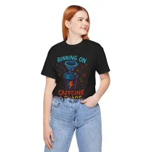 Running on Caffeine & Chaos, Funny Graphic T-Shirt, Coffee Lover, Unisex Shirt, Coffee Addict Shirt, Bella Canvas 3001 Casual Cotton