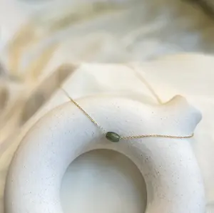 Tiny Natural Jadeite Necklace with Dainty Gold Filled Chain