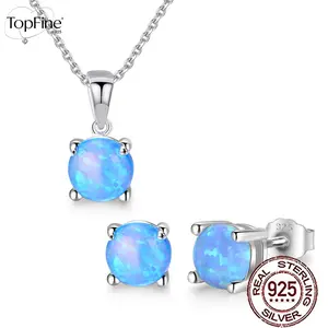 Stylish S925 Silvery 2pcs Set, Inlaid with 6mm Round Mysterious Blue Synthetic Opal Pendant Necklace and Earrings-Simple Fashionable Women'S Accessory Wedding Party Bridal Banquet Jewelry Set, Anniversary, Mother, Family, Friends, Lover'S Luxurious gift
