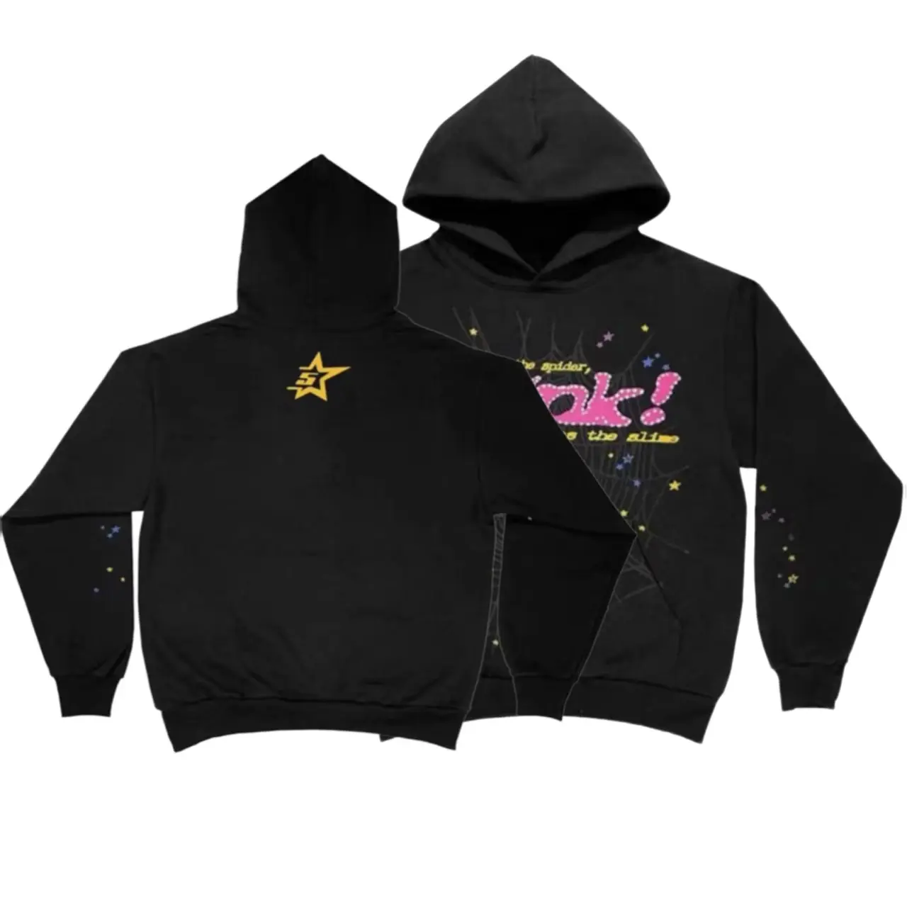 Black Men's Casual Unisex Spider & Slime Print Hoodie, Short-Sleeve Fashion Sweater Top Jeans Casual Pullover Sweatshirts Menswear Outfits