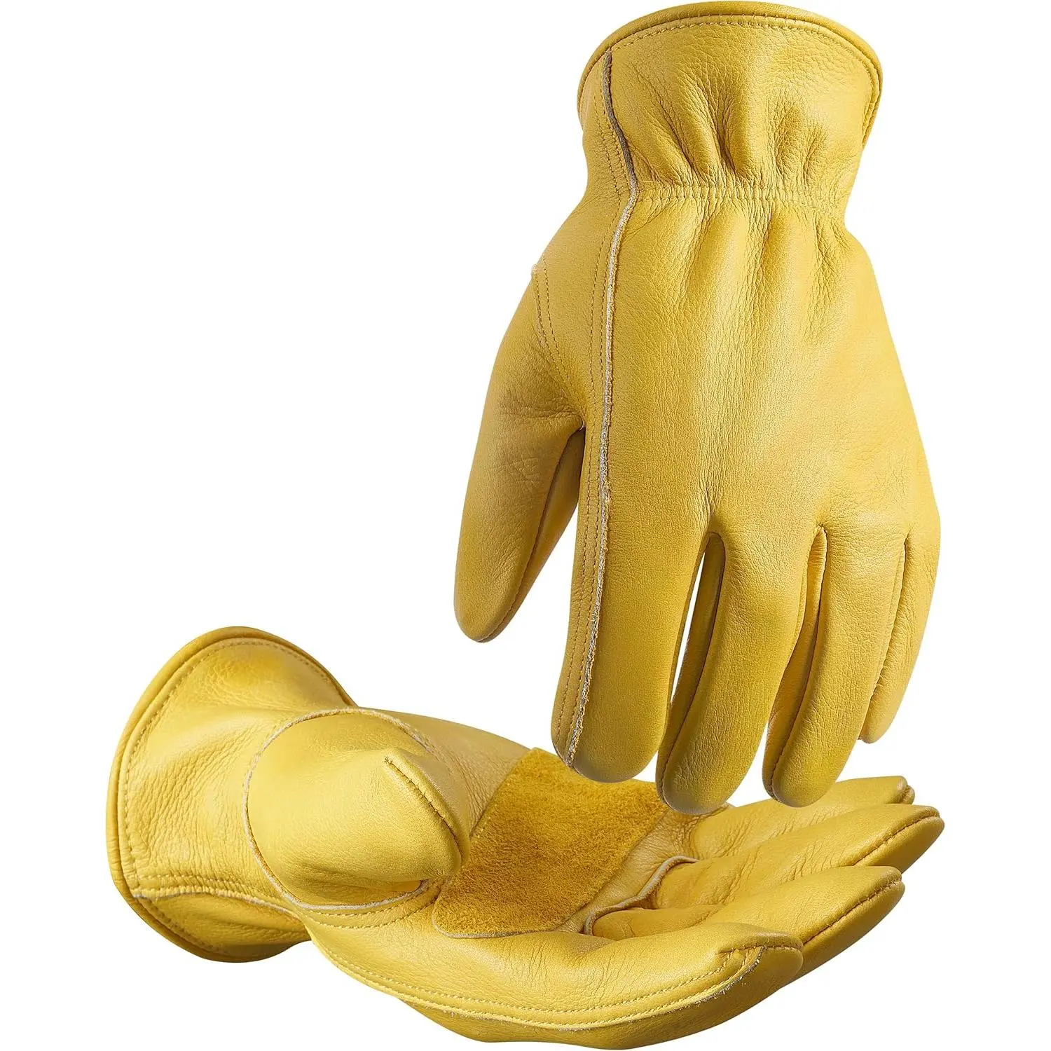 DULFINE Cowhide Leather Work Gloves for Men & Women, Reinforced Durable Gardening Gloves, Puncture & Cut Resistant