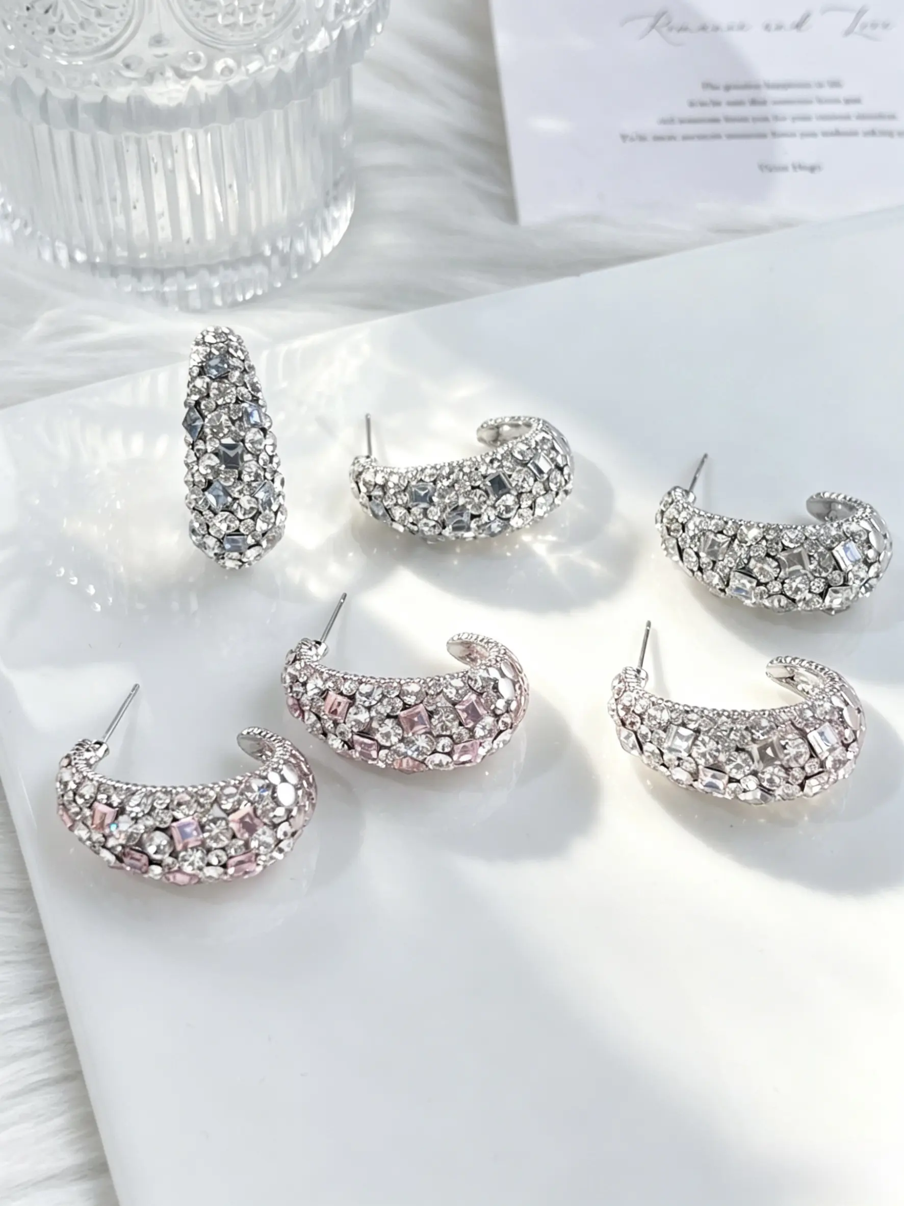 Paved Crystal C-Shape Hoop Earrings Luxury