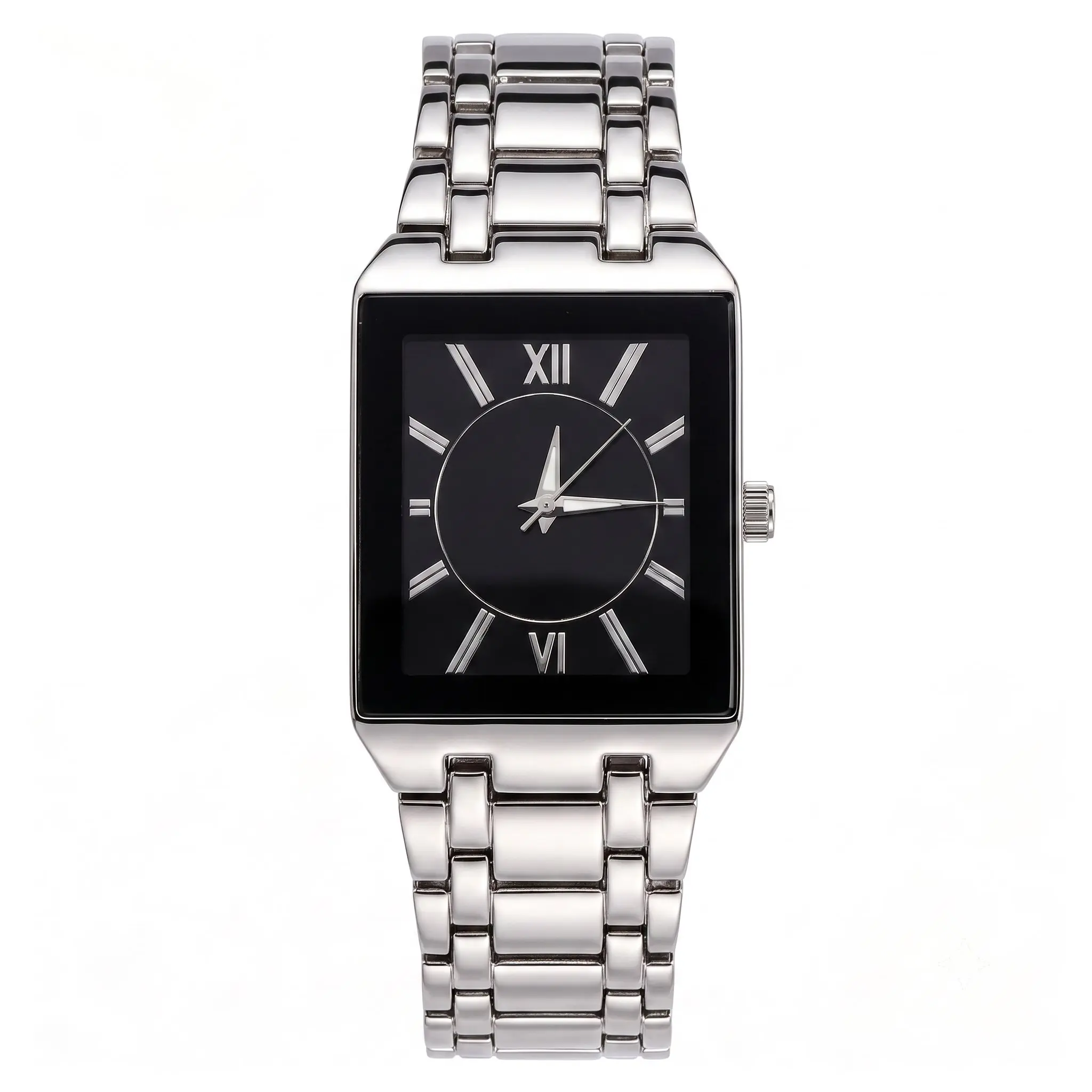 （10370）Rectangular Watch with Roman Numerals and Link Bracelet for Men