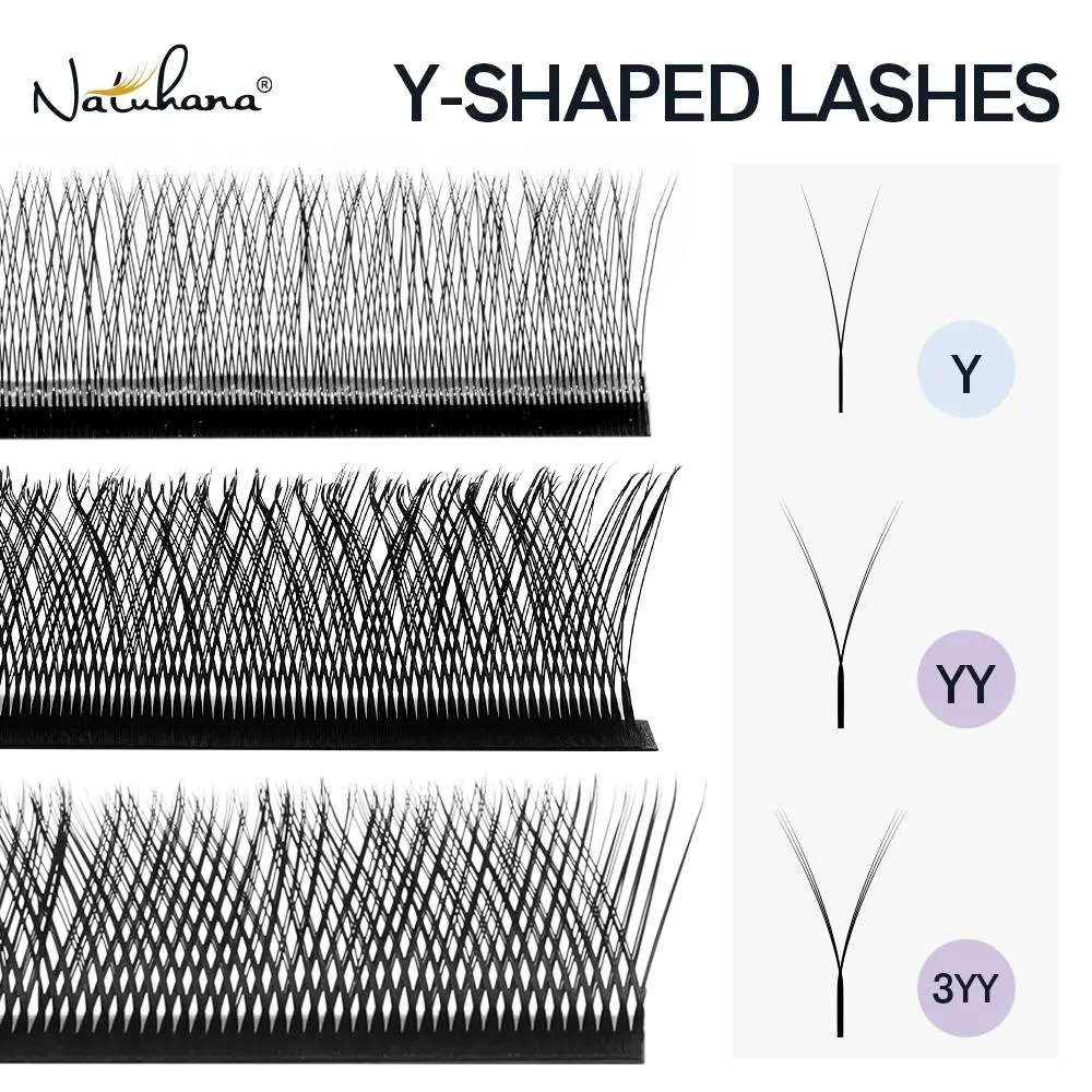 NATUHANA YY Shape Eyelash Extensions C-D Curl Faux Mink Double Tip Eyelashes Individual Easily Grafting Y Lash Makeup 2026 New