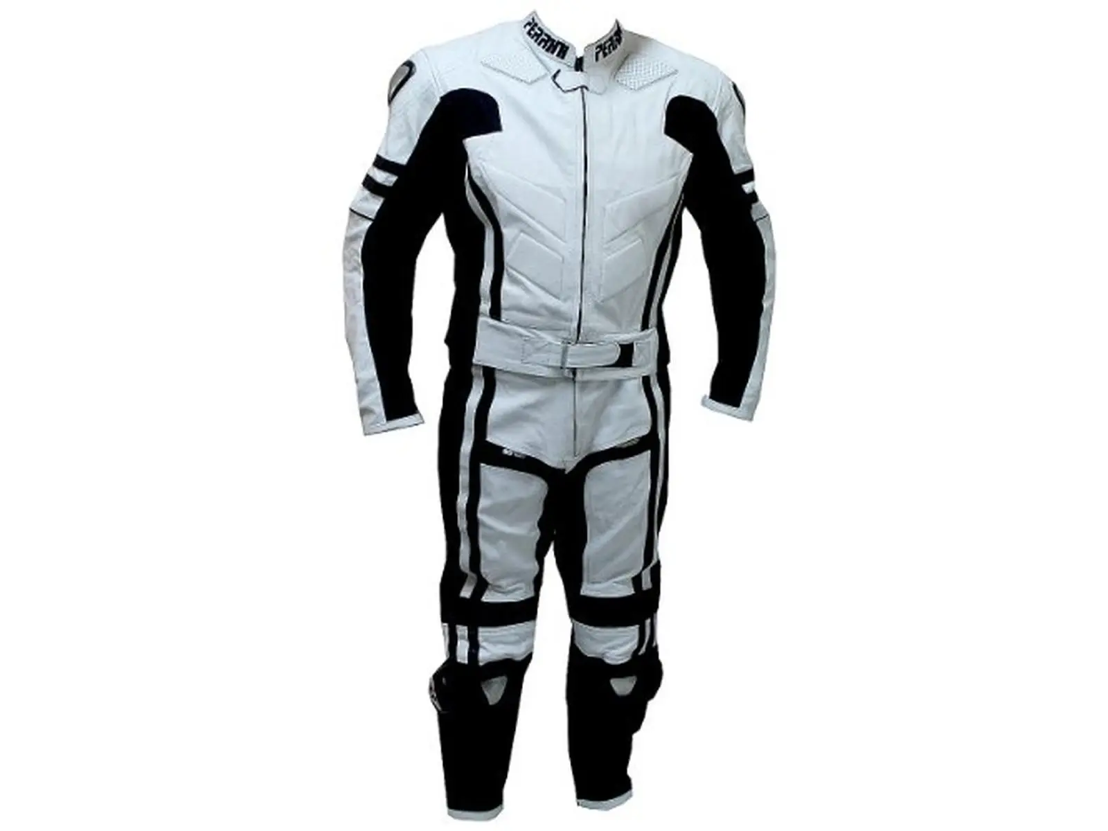 Perrini Ghost 363W-50 Cowhide 2-Piece Race Legal Motorcycle Racing Leather Suit - CE Approved Armor, Cloth Hook and Eyes, Removable Dual Density Spine Protector, Knee Pucks, Metal Waist Zipper, Pre-Curves, Leather Stretch Panels, Size 50, Abrasion Resista