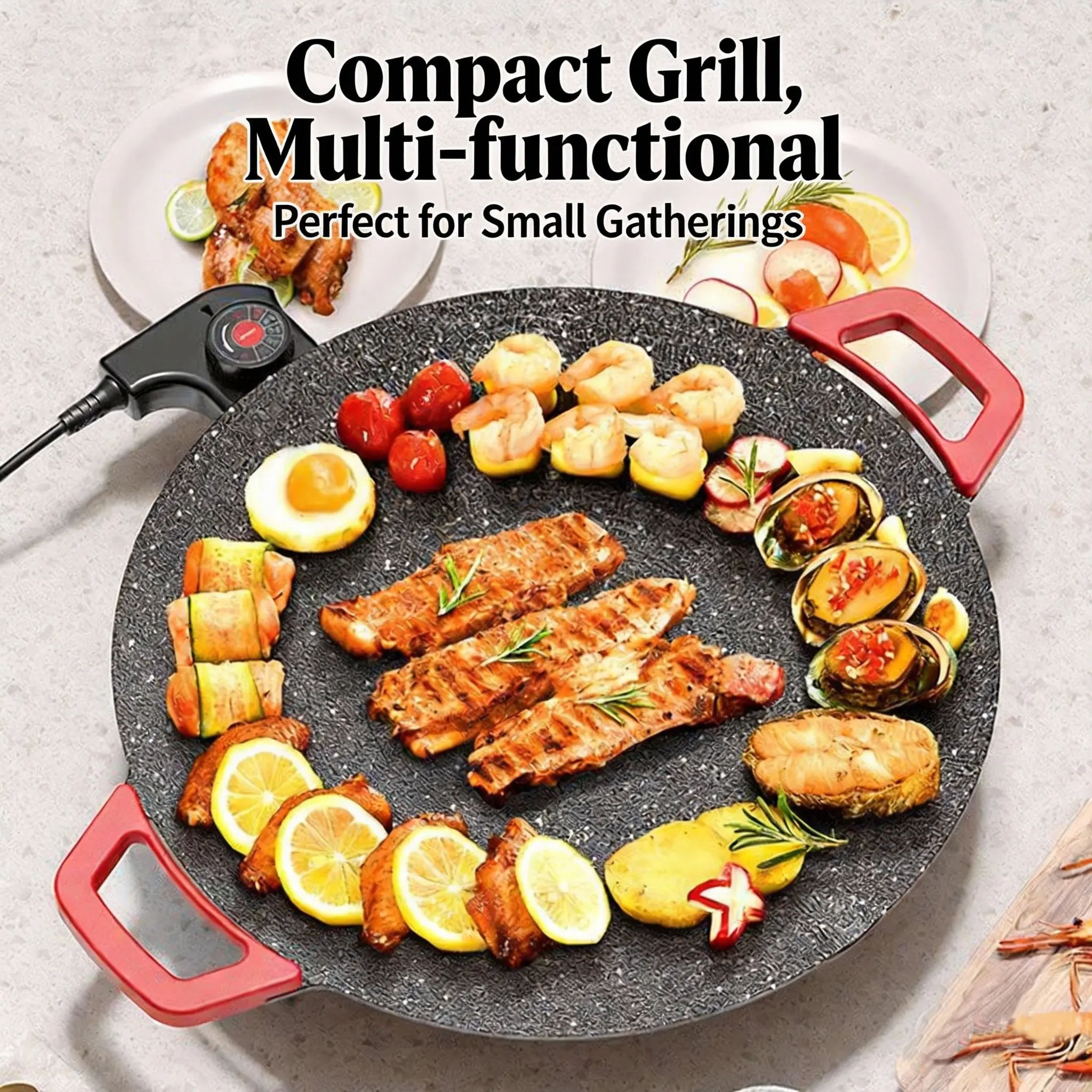 Nonstick Electric Indoor Grill - Smokeless BBQ Grill, Non-Stick Griddle for Fast and Easy Cooking, Nonstick Grill
