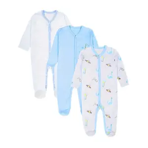 JY.COZY FOR BABY Girls' Sky Blue Footie Pajama Pure Cotton Newborn Clothes Infant Sleeper 3 Pack Sleep 'N Play Footie in Adorable Patterns Including Bear Design Soft Gentle on Baby's Skin
