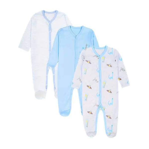 JY.COZY FOR BABY Girls' Sky Blue Footie Pajama 3 Pack Pure Cotton Newborn Clothes Infant Sleeper with Bear Design Soft Gentle on Baby's Skin baby  merlin's  magic  sleepsuit new  gift Premium Soft Sleepwear