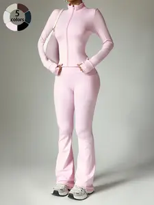 Women's Two-Piece Sportswear Set, Sweatsuit Sets, Sweatsuit Outfits, Sports Activewear Set, Zipper Jacket and Tight Pants, Fashionable Fitness Clothing with Convenient Pockets, Stretchable Activewear, Workout Running Clothes, Sportswear All Seasons