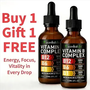 Acentiallabs Vitamin B Complex Liquid Drops (2-Pack) – High Potency B12 Methylcobalamin, B6, B1, B3 & Folate – Energy Boost, Brain Support & Healthy Skin – Raspberry Flavor, 60ml