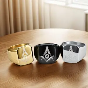 Men's Stainless Steel Freemason AG Ring - Stainless Steel Jewelry, Stacking, Alternative Artistic, Cross Motif, Block Shape Designs, Euro-American Hip-Hop Punk-Motorcycle Rock Style, Daily Wear Accessory, Ideal Boyfriend Gift, Stacking Rings