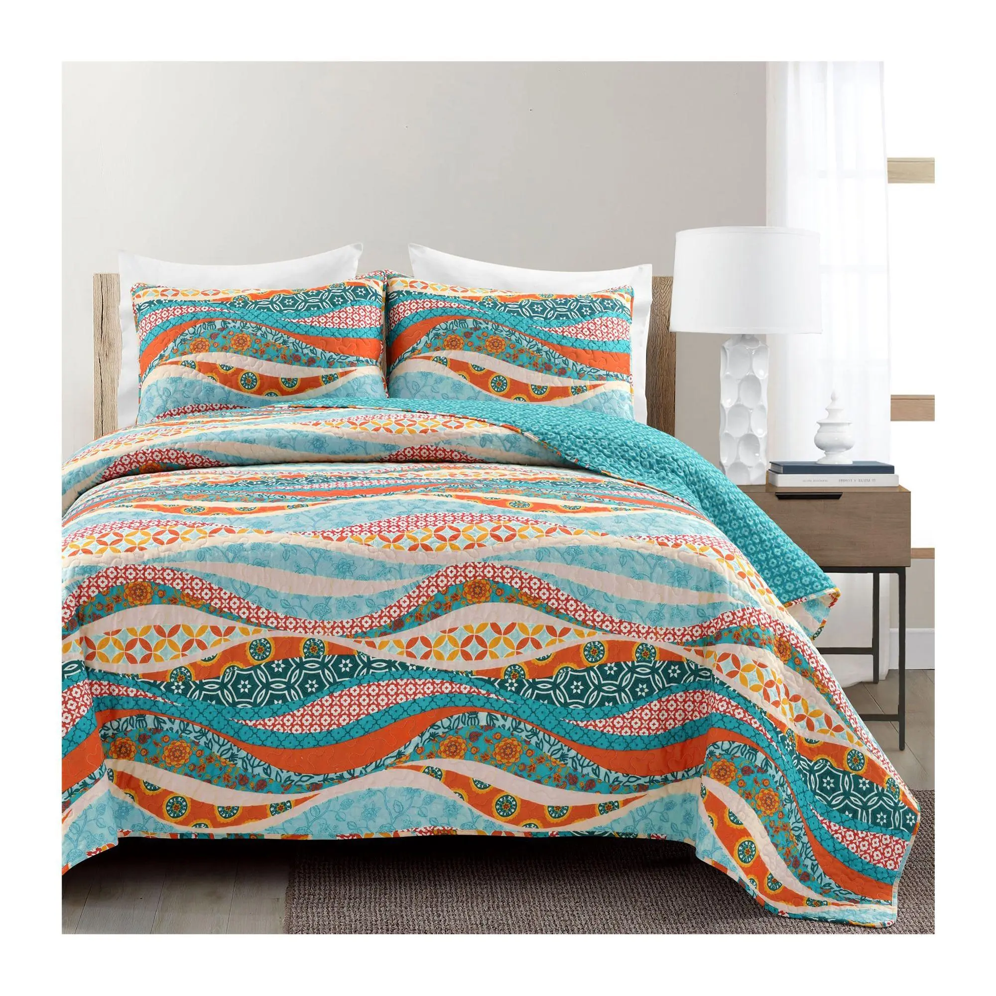 Lush Decor Hailey Watercolor Wave Reversible Cotton Quilt King