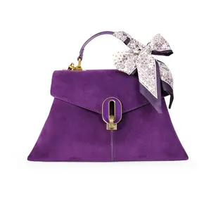 CKSO Royal Dark Night Purple Structured Handbag Premium Suede Top Handle Adjustable Crossbody Strap Elegant for Party Dating Daily Casual Trendy Bag