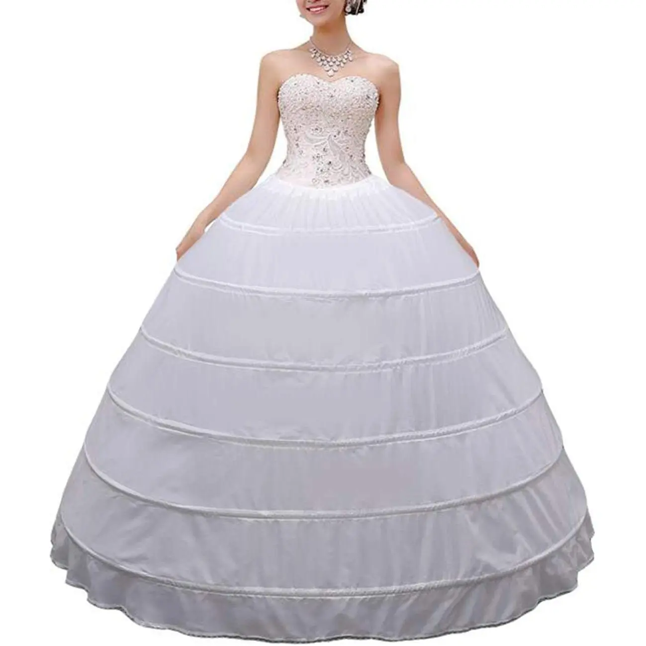 Women Crinoline Petticoat A-line 6 Hoop Skirt Slips Long Underskirt for Wedding Bridal Dress Ball Gown