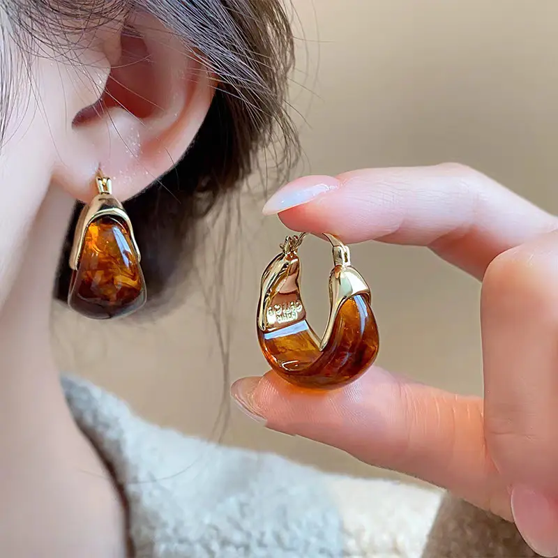 Maillard Tiger Eye Stone Earrings Vintage Versatile Elegant Earrings DDES0553 Light Luxury High-End Simple Fashionable Women's Ear Accessories 14K Gold-Plated