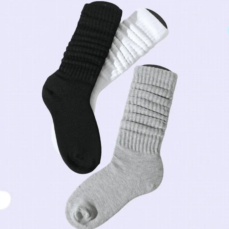 3 Pairs Fashionable Solid Color Elastic Socks for Women Soft Chunky Calf Sock Winter Stacked Warmers Casual Socks  Black&Gray & White