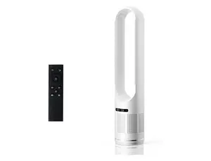 41" Bladeless Fan with Inside Air Filter, Quiet Oscillating Tower Fan for Bedroom, Remote Control, 8 Speed Settings, 8H Timer, LED Display, Safe No-Blade Design, Blue & White