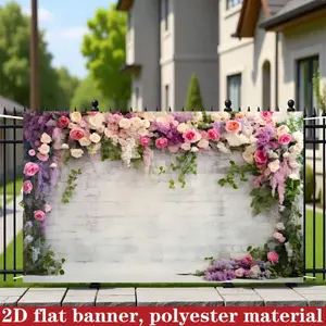 2D Plane Polyester Brick Wall Background Cloth, High-Definition Rose Wisteria Print, Wedding Party Photography Backdrop