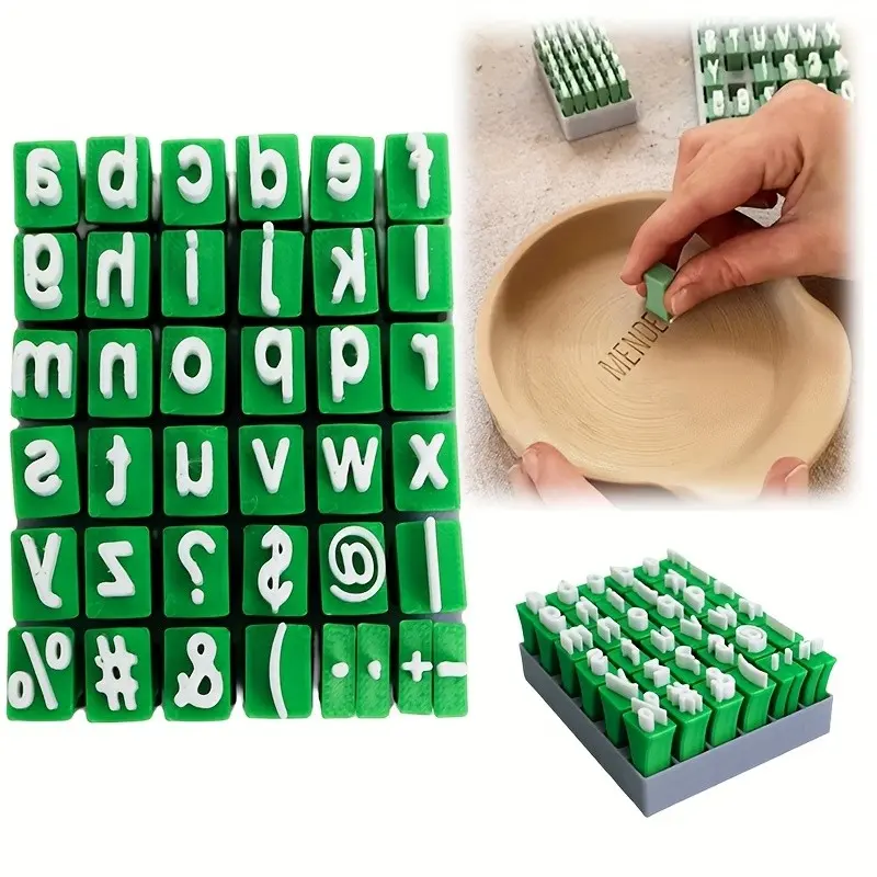 Small pottery stamp set for clay, lowercase alphabet pottery stamps, uppercase and lowercase alphabet clay stamp set, DIY handmade alphabet molds, polymer clay stamps for pottery, ceramics, creative gifts for artists and beginners, alphabet stamps for art