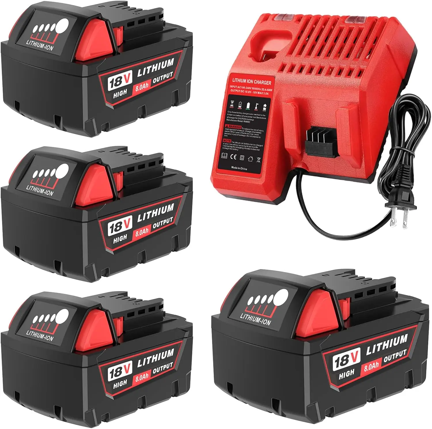 Milwaukee M18 18V 8.0Ah Lithium Batteries & Charger Bundle, 4-Pack/2-Pack Options, Power Tool Accessory for Continuous Power Supply