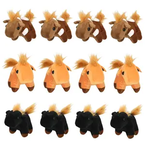 3" Mini Black, Brown, Grey & Tan Stuffed Horses - 12 Pc.