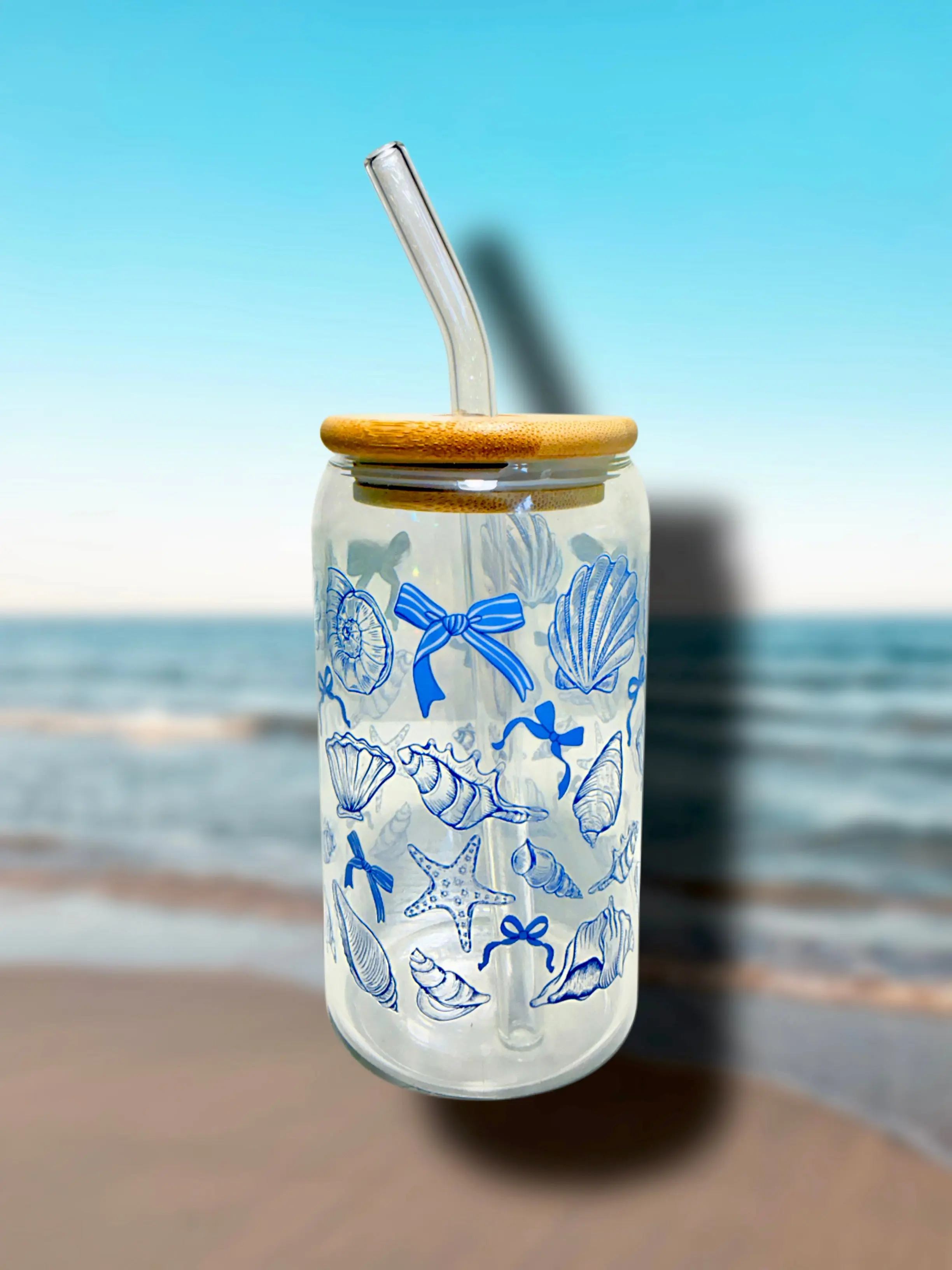 Seashell bow Glass Cup 16oz