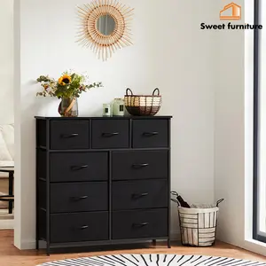Sweet Furniture S -  Dresser for Bedroom with 9 Drawers, Fabric Dresser with Tall Chest of Drawers, Storage Organizer Unit with Fabric Bins