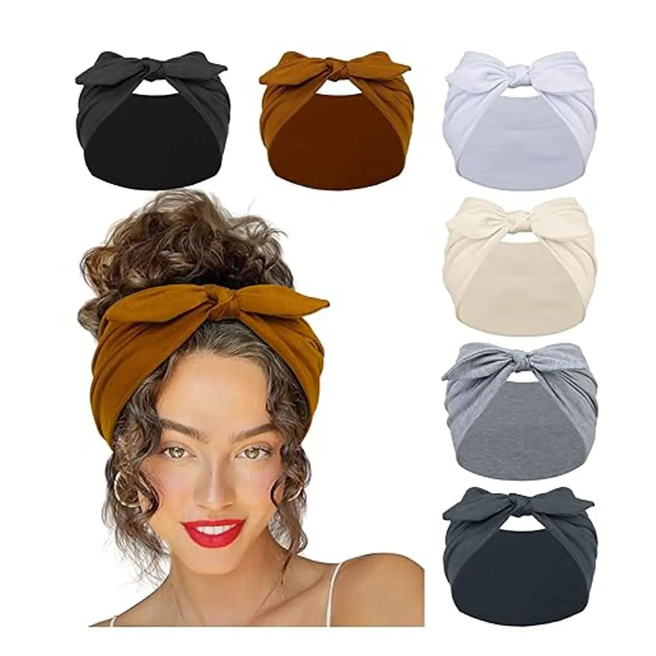 6pcs rabbit ear knot hair accessories, fashionable soft elastic wide headband, solid color anti slip fitness headband, daily sports wear headband, Workout Headbands, Hair Bows Headbands, Chic Headbands, Non Slip Headband, Non Slip Hairbands