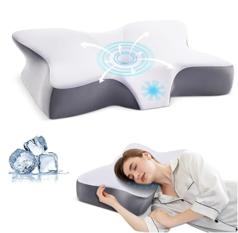 MOONORAH Cervical Memory Foam Pillow Neck Bed Pillow for Pain Relief Sleeping, Ergonomic Orthopedic for Side Back and Stomach Sleepers with Breathable Pillowcase, Queen Size 25" x 16.5" x 5.5"