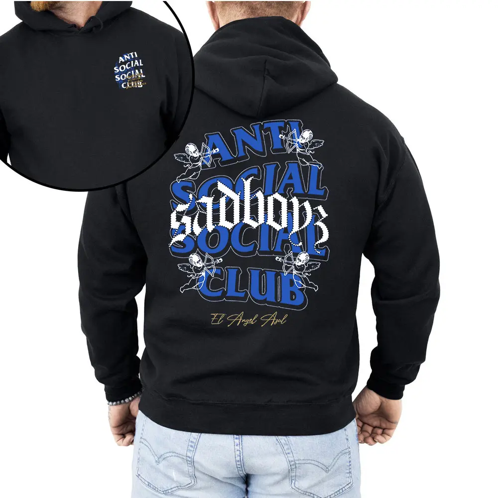 Anti Social Sadboys Club Hoodie Blue Graphic Streetwear Pullover, Gothic Skull Oversized Hoodie for Men, Sadboy Aesthetic Fashion, Christmas Gift for Him