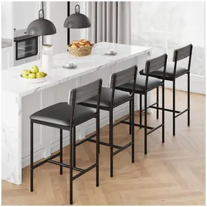 【GARVEE】 Set of 4 Industrial Bar Stools - 25.5" Upholstered Kitchen Counter Stools with Footrest & Back Support  Easy Assembly Design Sturdy Furniture Barstools for Kitchen Dining Home
