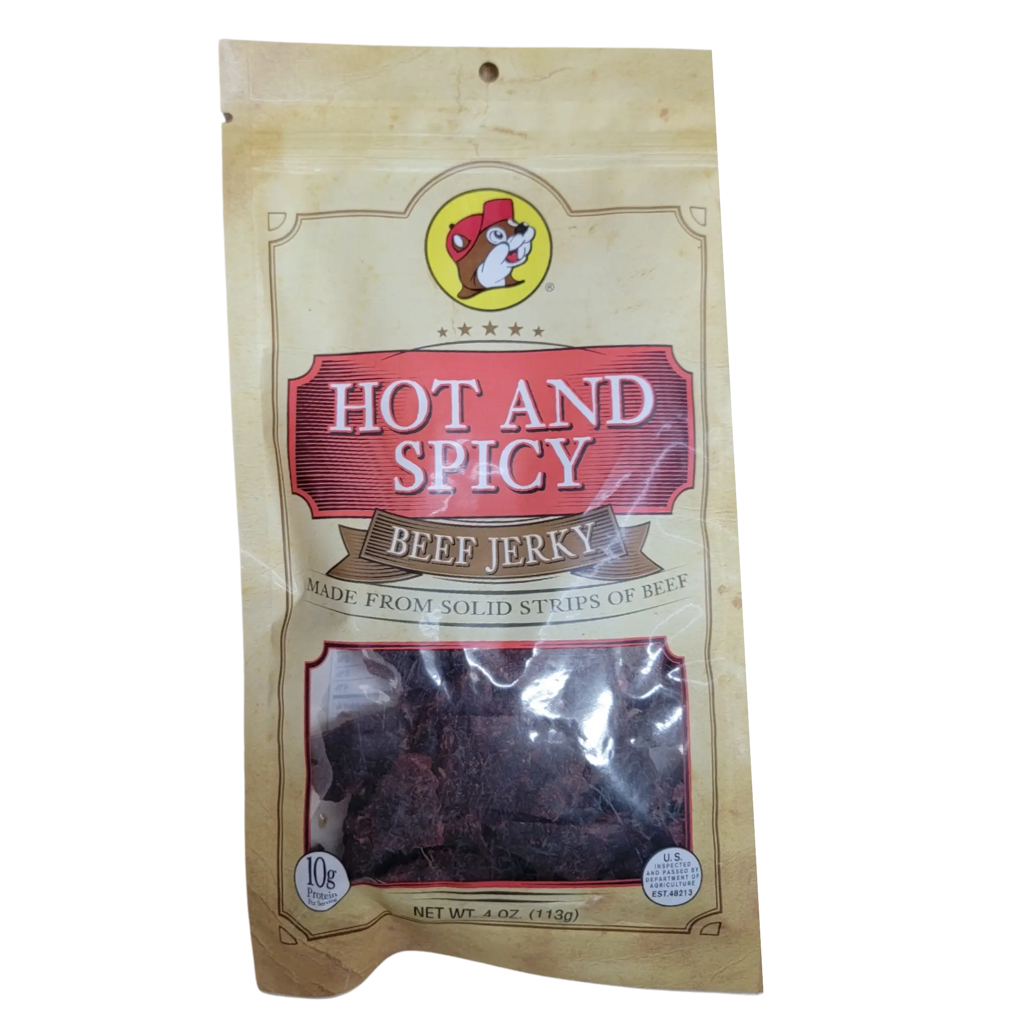 Bucees Hot and Spicy Beef Jerky- 4oz bag of Robust Flavors, Tender Strips of Protein Packed Snack Food high protein