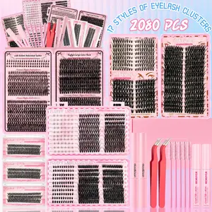 SOSIAY CICI 2080PCS Lash Clusters Kit, Mixed Volume/Manga/Spikes/Cat Eye Lashes, DIY Lash Extension Set with Full Tools