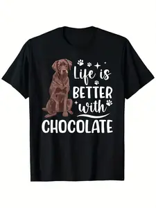 Men's & Chocolate Labrador Retriever T-Shirt - Heavyweight 180gsm Cotton Tee Suitable for Lab Owners, Retro Labradog Graphic Shirt, S-XXXL Sizes, Casual Gift for Dog Lovers, Machine Washable Year-Round Apparel