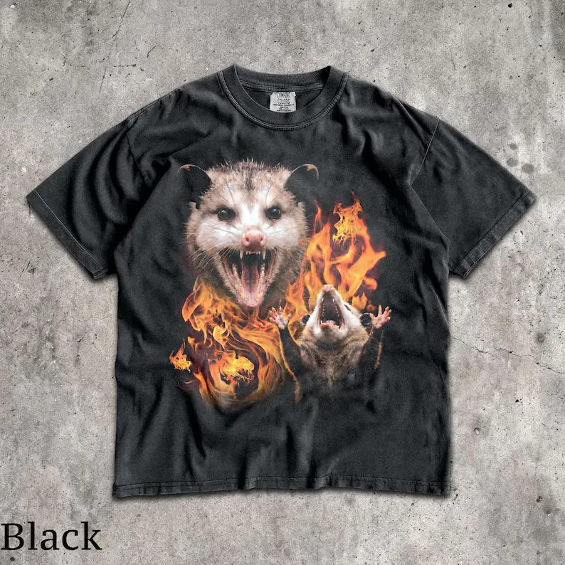 Angry Opossum Rage Graphic‑Tee, Vintage Funny Possum Meme Unisex Shirt, Cute Chaotic Animal Top