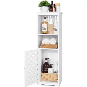Small Bathroom Storage Cabinet, White Floor Standing Storage Cabinet Home Storage Furniture Shelf,Suitable for Toilet Bedroom Kitchen Living Room (W/PJ)