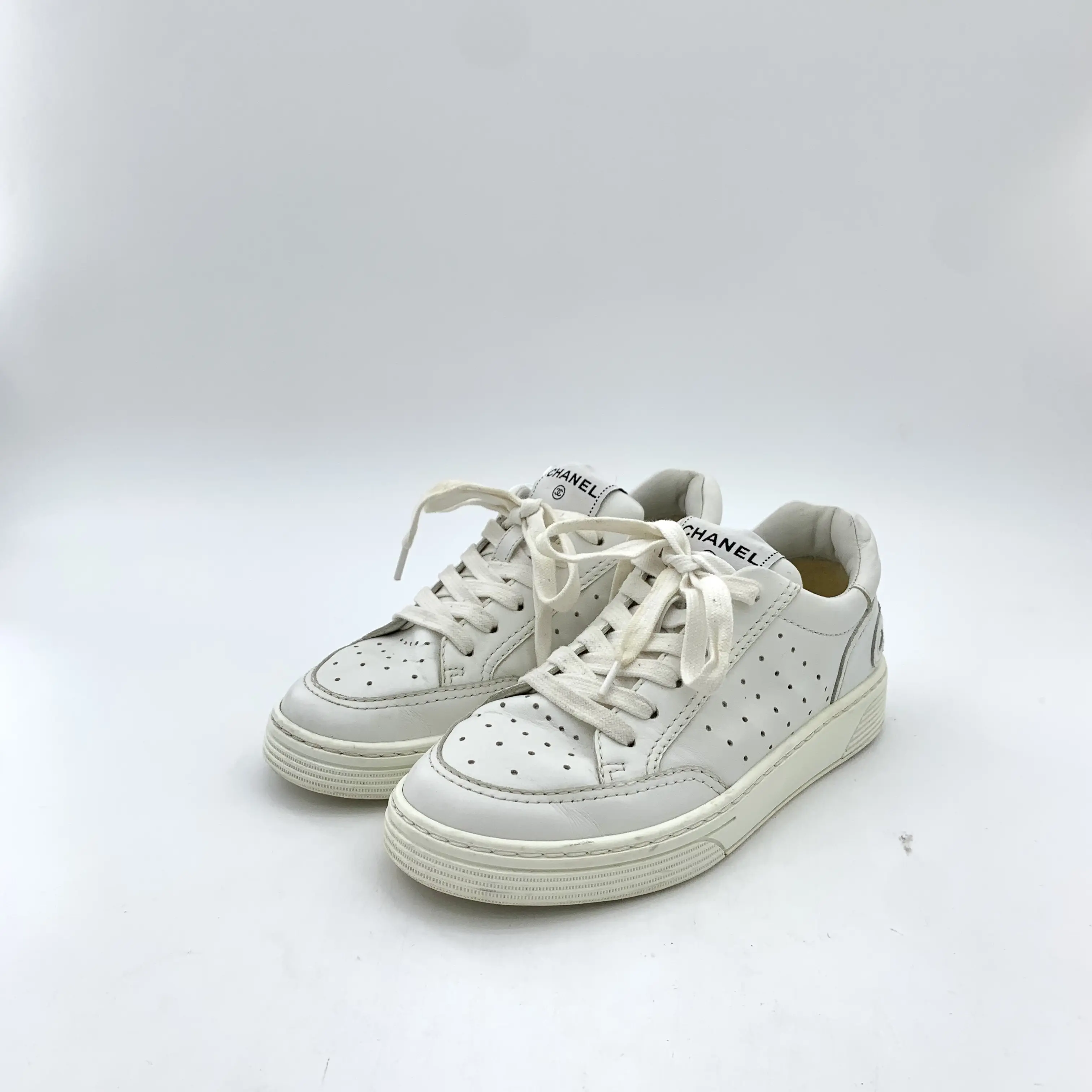 RDLTS- Chanel White Mesh Lace-Up Sneakers Size US 5.5