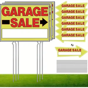 Double-Sided Garage Sale Signs & Directional Arrow Signs -9Pack Sets with Metal Stakes - Waterproof Reusable Yard Signs for Outdoor Sales Events