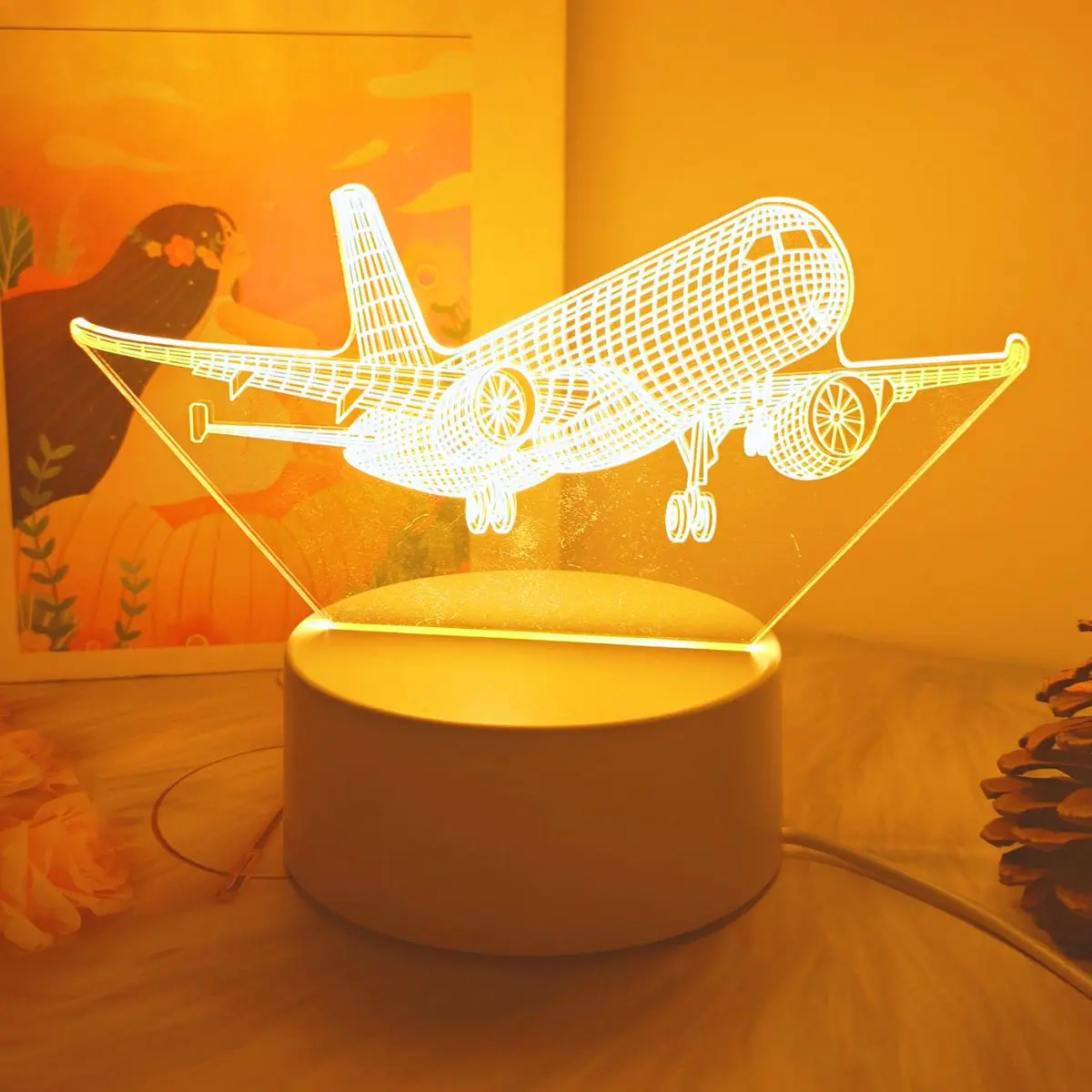 Airplane & Jet LED Illuminated Night Light, USB Powered Table Lamp, Warm Light, Decorative LED Lights, Perfect Gift for Aviation Enthusiasts, Home Decor, Party Decoration, Led Lamp Lighting, Led Light Up
