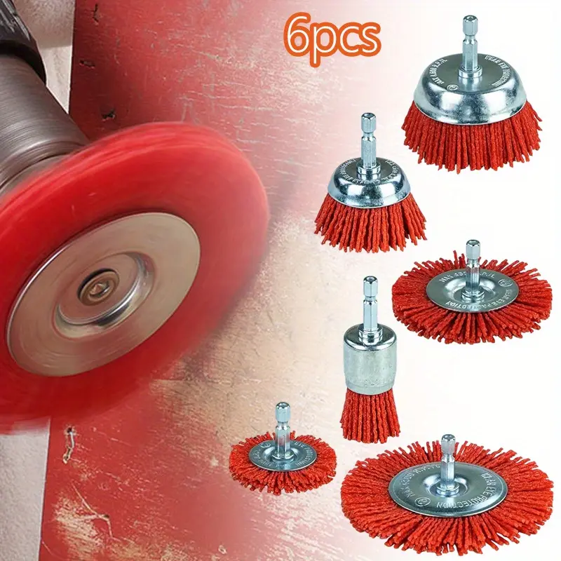 6 Pack Nylon Filament Abrasive Wire Brush Wheel & Cup Brush Set with 1/4 Inch Hex Shank,6 Sizes Nylon Drill Brush for Removal of Rust Corrosion Paint,Christmas Party Gifts,Hand Tools Kits,Summervibes