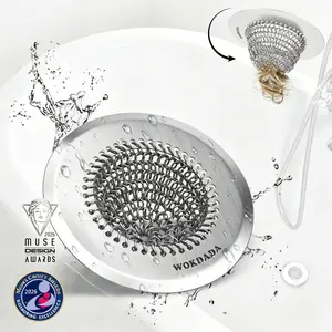 【SummerVibes】Universal Bathtub Drain Cover - Patented Reversible Hair Catcher for Pop-Up Drains, No-Clog 304 Stainless Steel WOKDADA, Bathtub Sinks, Smooth Drainage, Patented Mesh