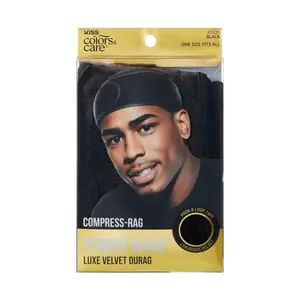 KISS Colors & Care Compress-Rag Power Wave Luxe Velvet Durag, Black