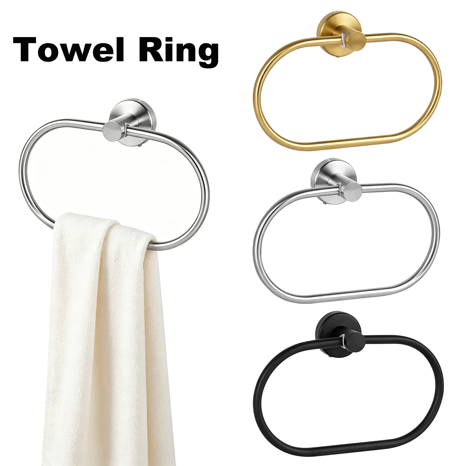 Wall Mount Stainless Steel Oval Towel Ring, Heavy Duty Corrosion Resistant Hand Towel Hanger Easy Install Bathroom Storage Holder