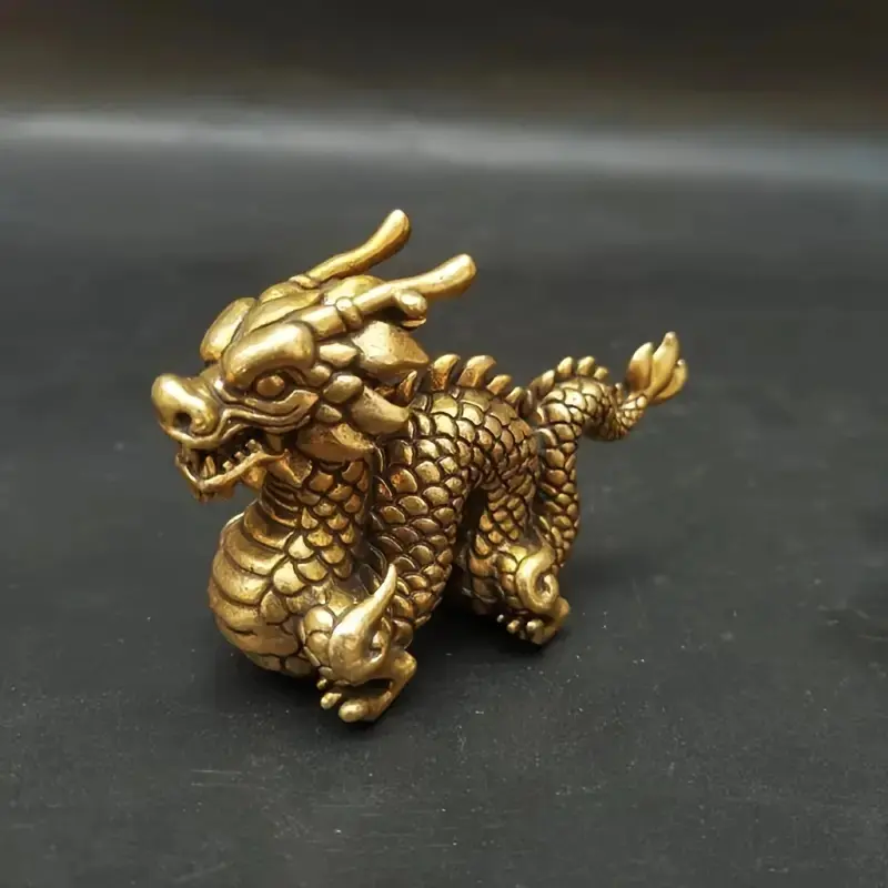 Pure Brass Good Luck Dragon Statue Feng Shui Decor, Home Office Desk Ornament, Lucky Charm Figurine for Positive Energy, Feng Shui Ornaments, Home Office Decoration, Office Desktop Ornament, Decorative Ornament, Decoration Items
