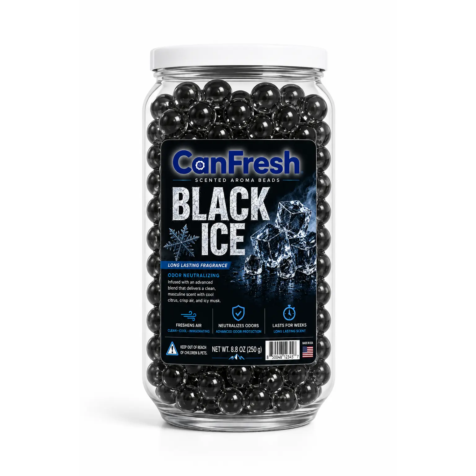 CanFresh Luxury Aroma Beads Air Freshener – Odor Eliminating Scent Beads for Car, Home, Bathroom, Bedroom, Office & Closet – Long Lasting Black Ice Scent  – 8.8 oz
