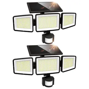 UME Solar Outdoor Lights 302 LED 3000LM, IP65 Waterproof Motion Sensor Outdoor Lights, 3 Heads Solar Security Flood Lights 270 Wide Lighting Angle with 3 Modes for Garden Patio Yard